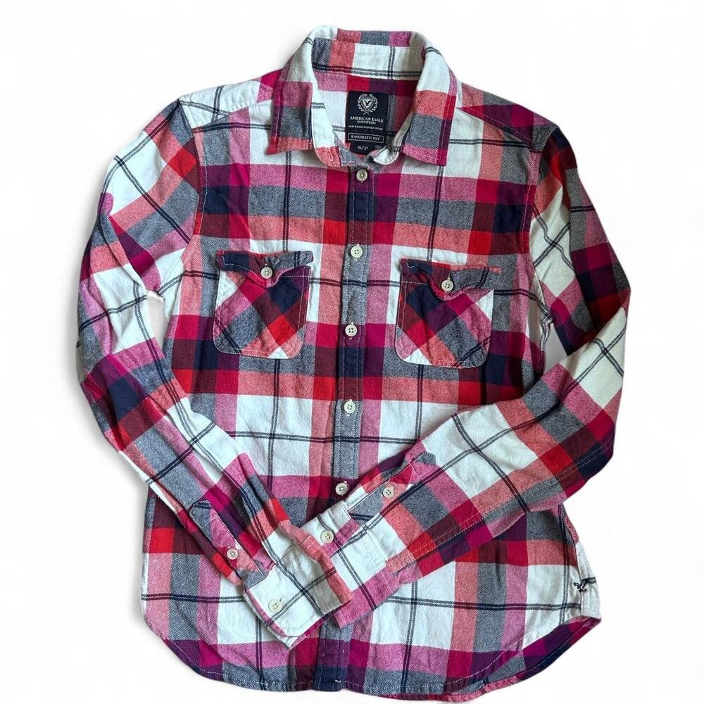 American eagle up cycled red/Pink‎ Skull Flannel Small EUC